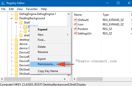 permission display shell registry editor