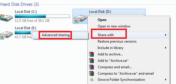 Enable Sharing in local Drive