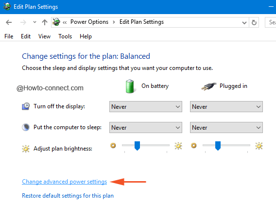 Change advanced power settings link