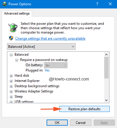 Restore plan defaults button