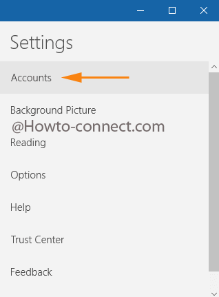 Accounts section under the Windows 10 Mail app Settings