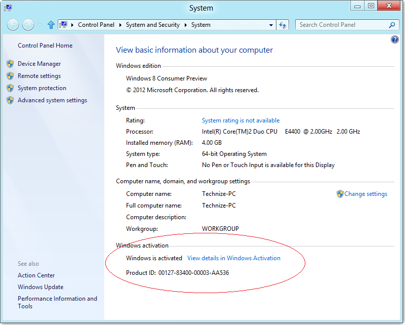 activated windows 8 showing