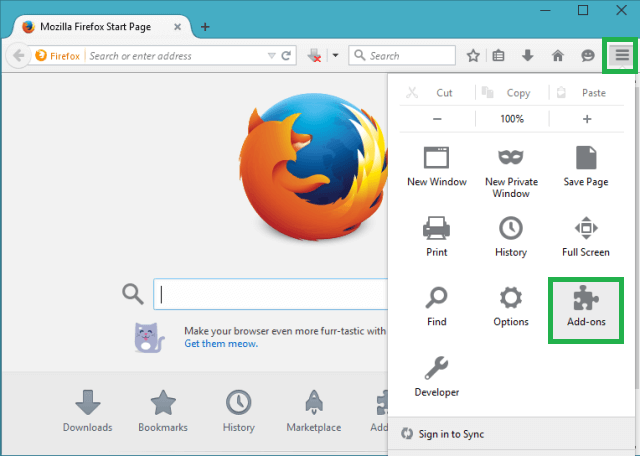Add-On Option of Firefox 38 Menu