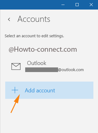 Add account button under Windows 10 Mail app Accounts settings