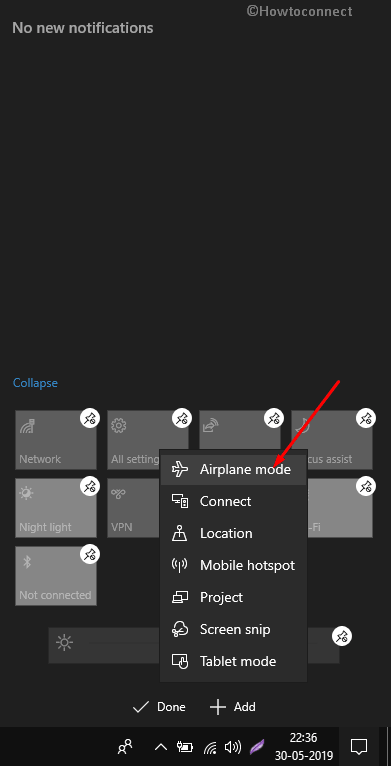 Add airplane mode quick action
