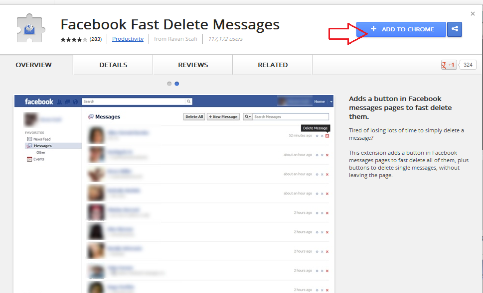add facebook fast delete message chrome extension