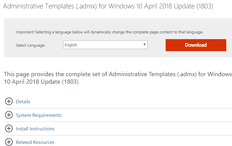 Administrative Templates for Windows 10 April 2018 Update image