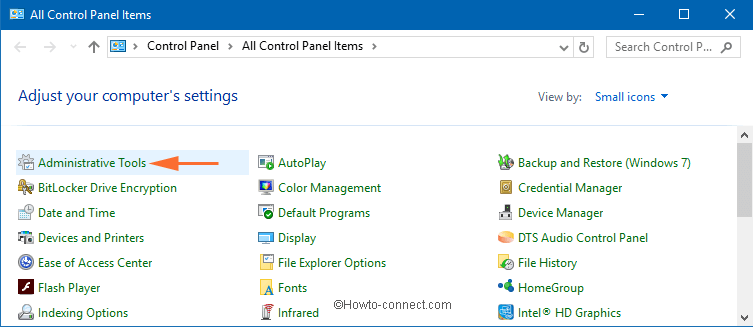 Administrative Tools Option in All Control Panel Window