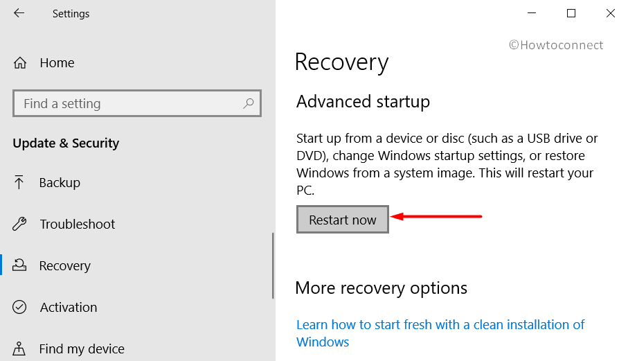 Advanced Startup section to get into Recovery options Image 4