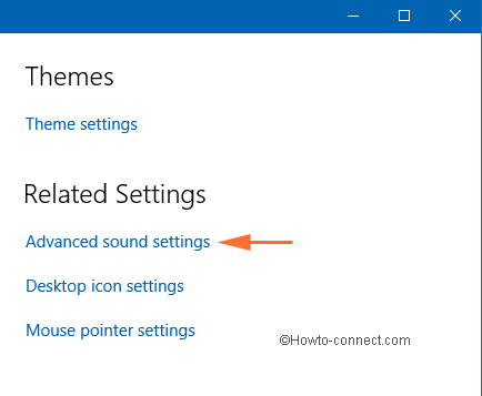 Advanced sound settings link under Themes segment 