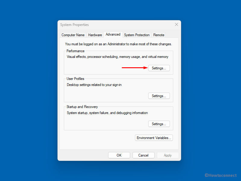 Advanced system settings performance settings