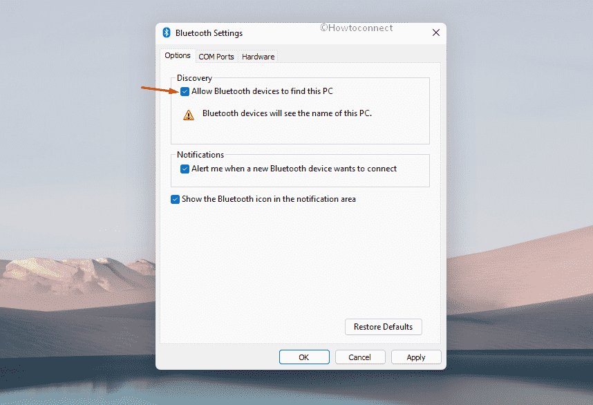 Allow Bluetooth devices to find this PC