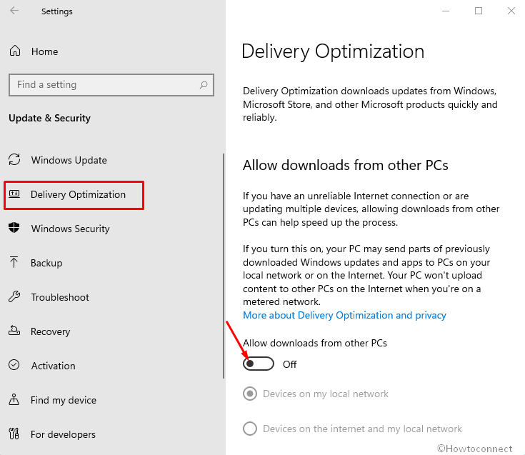 Allow download from other PCs delivery optimization
