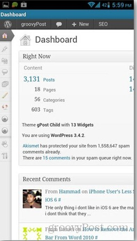 android wordpress app dashboard page image