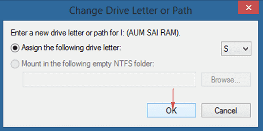 Assign the following drive letter or path
