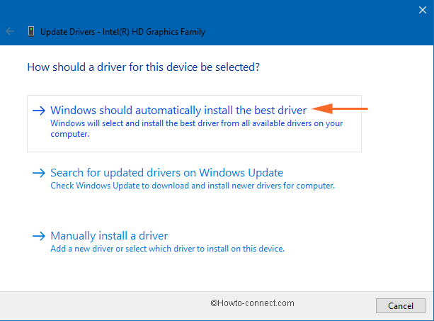 Automatically execute a search for the driver update of Intel Graphics Family in Windows 10