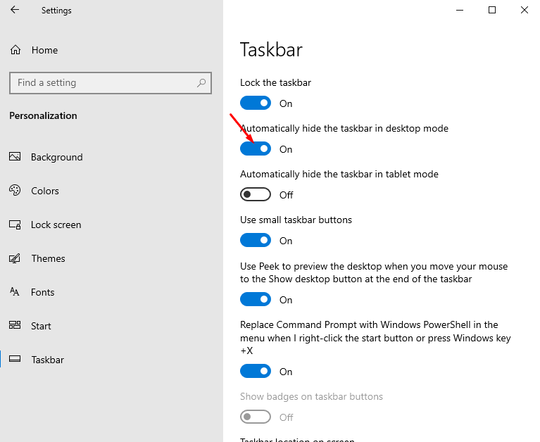 Automatically hide the taskbar in desktop mode