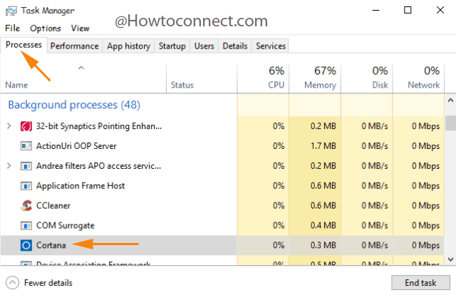 Background processes Cortana in Task Manager (1)