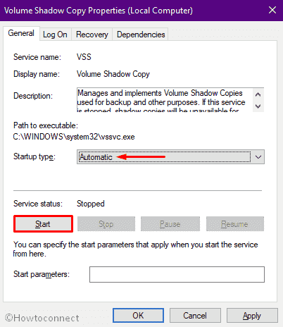 Backup Error Code 0x81000019 - set startup type of Volume Shadow Copy to Automatic