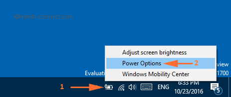 Battery bar at the taskbar exhibits Power Options