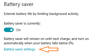 Battery saver settings link