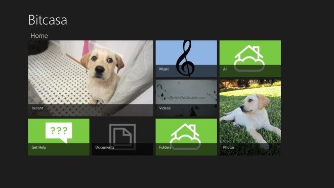 bitcasa app main page in windows 8