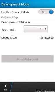 blackberry 10 development mode