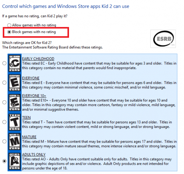 Bblock game rating in windows 8