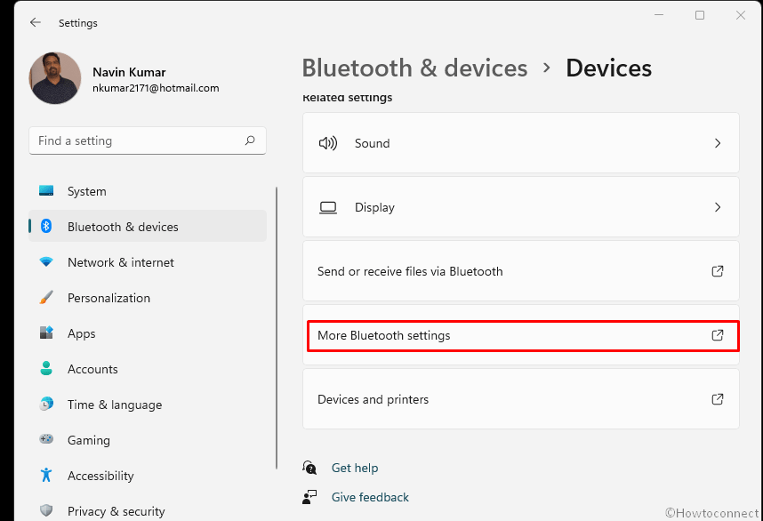Bluetooth not working in Windows 11 - More Bluetooth settings
