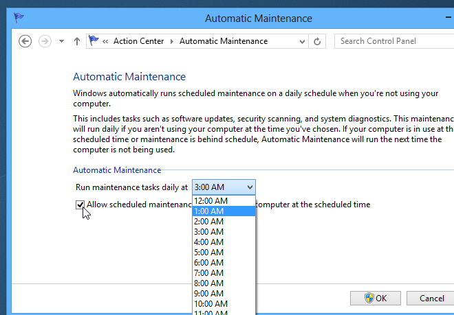 change automatic maintenance time in windows 8