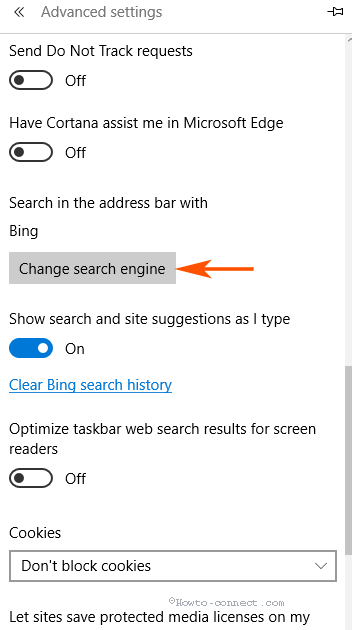 Change Default Search Engine From Bing to Google in Edge step 4