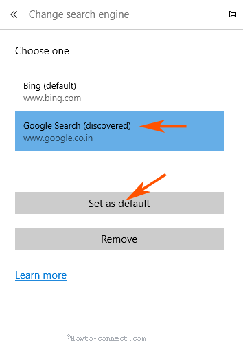Change Default Search Engine From Bing to Google in Edge step 5