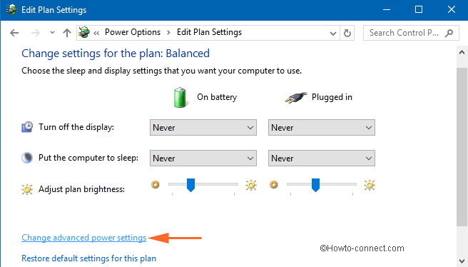 Change advanced power settings under Edit Plan Settings of Power Options in Windows 10