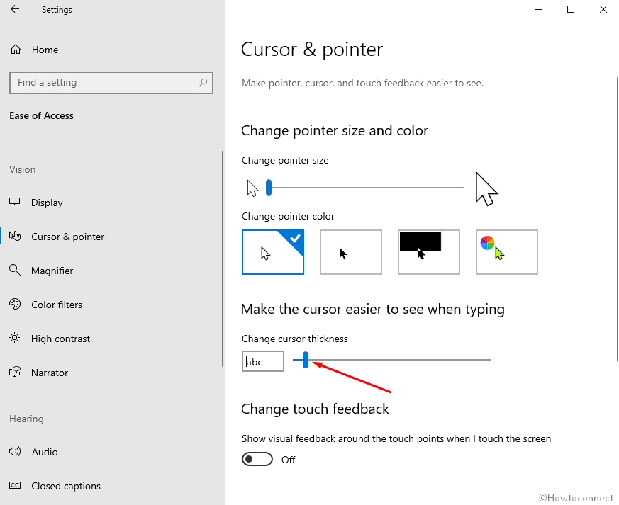 Change cursor thickness in Windows 10