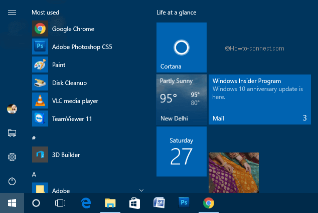 Change in the size of Start Menu in Windows 10