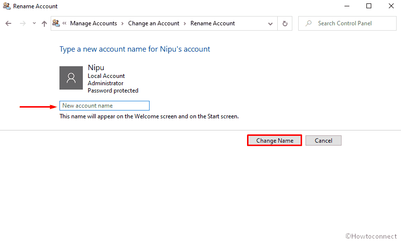 Change the Name on Lock Screen-provide new account name