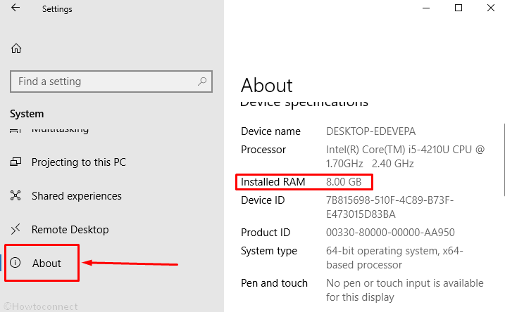 Check Ram Size in Windows 10 using Settings image 2