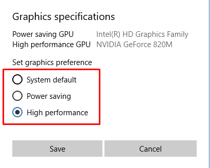Choose Classic app to Set preference for graphics image 4