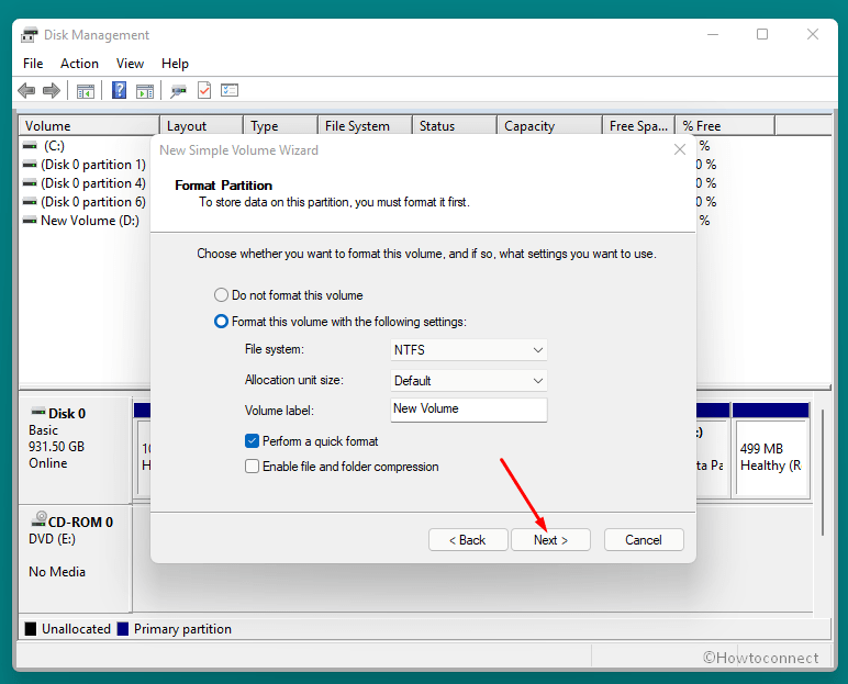 Choose NTFS as file system