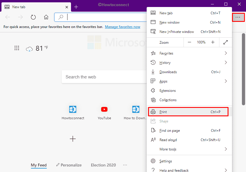 Choose Print option of Edge browser