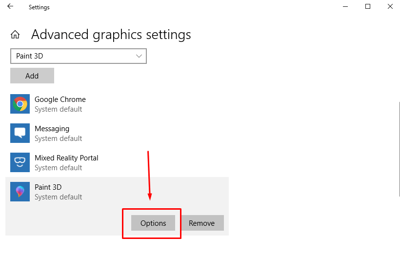 Choose Universal app to set preference for graphics image 3