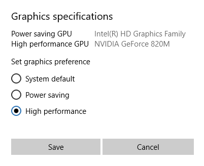 Choose Universal app to set preference for graphics image 4