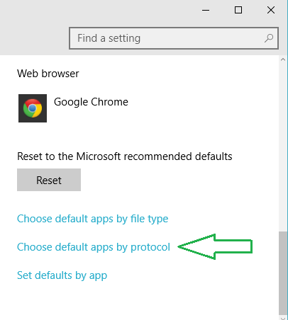 Choose Default Apps by Protocol in Windows 10 link