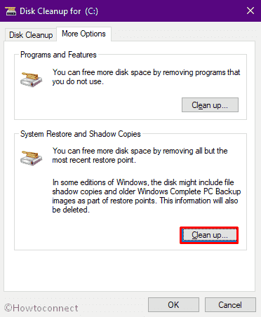 Clean up System Restore and Shadow copies using Disk Cleanup