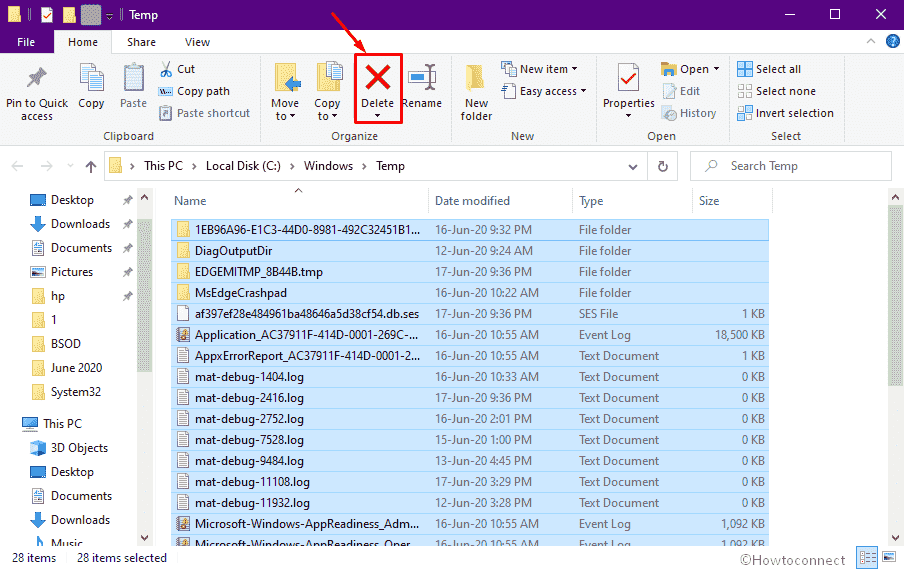 Clear all temp items Windows 10