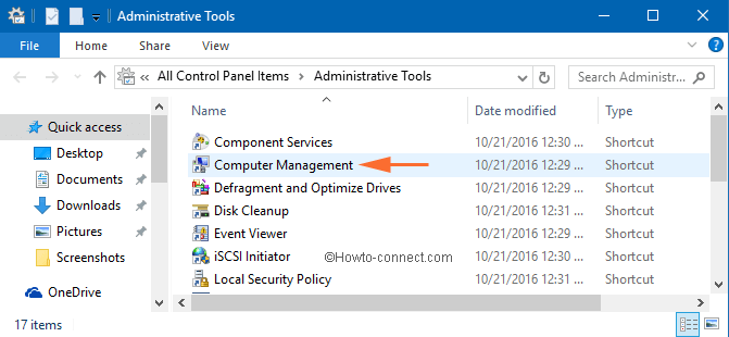 Computer Management in Administrative Tools Wimdow