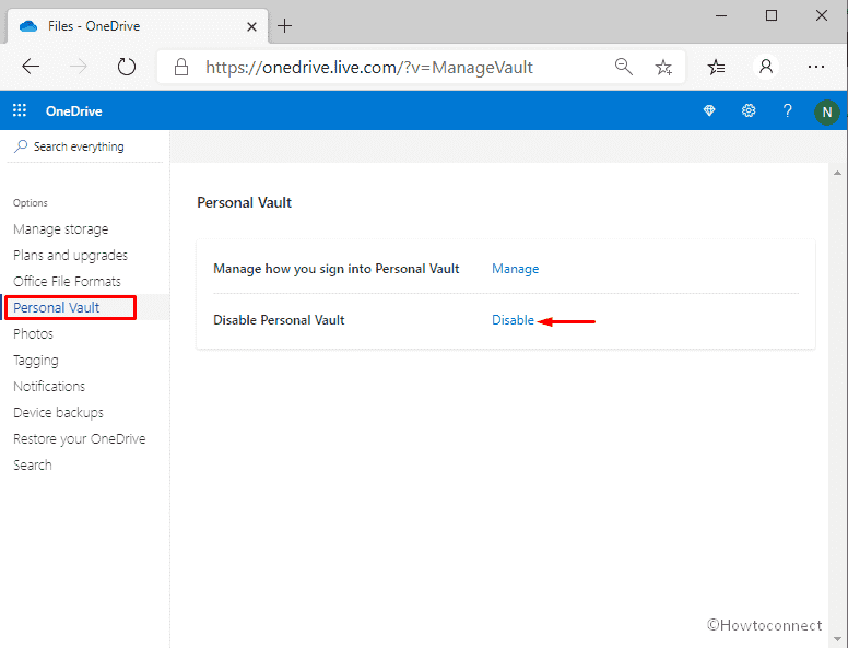 Configure OneDrive Personal Vault in Windows 10-disable power vault