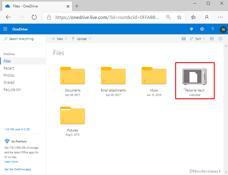 Configure OneDrive Personal Vault in Windows 10-homepage