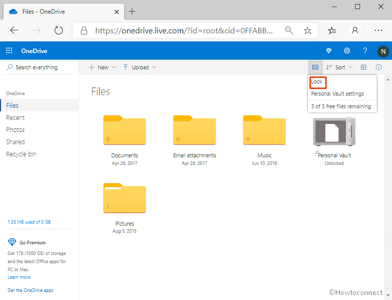 Configure OneDrive Personal Vault in Windows 10-lock files