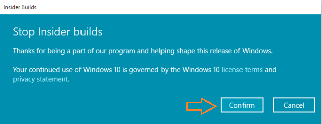 Confirm button to Stop Insider Builds